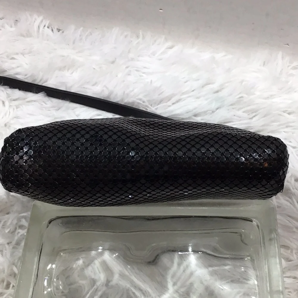 Vintage Whiting & Davis black mesh leather crossbody evening bag